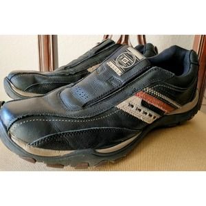 Skechers Shoe Mens Size 10 Black Leather Relaxed Fit Loafer Slip On Sneakers